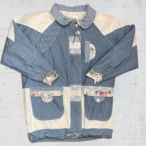 Pao Originals Jackets & Blazers - VTG Pao Originals Floral Chambray Patchwork Zip Jacket Size M Cottagecore